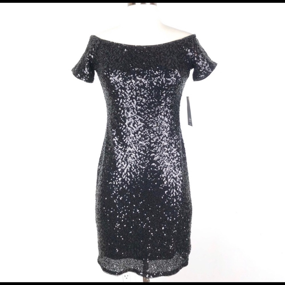 AIDAN MATTOX black sequin bodycon cocktail dress